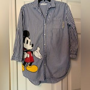 Zara Disney Mickey Mouse button up striped shirt long sleeve size 11-12